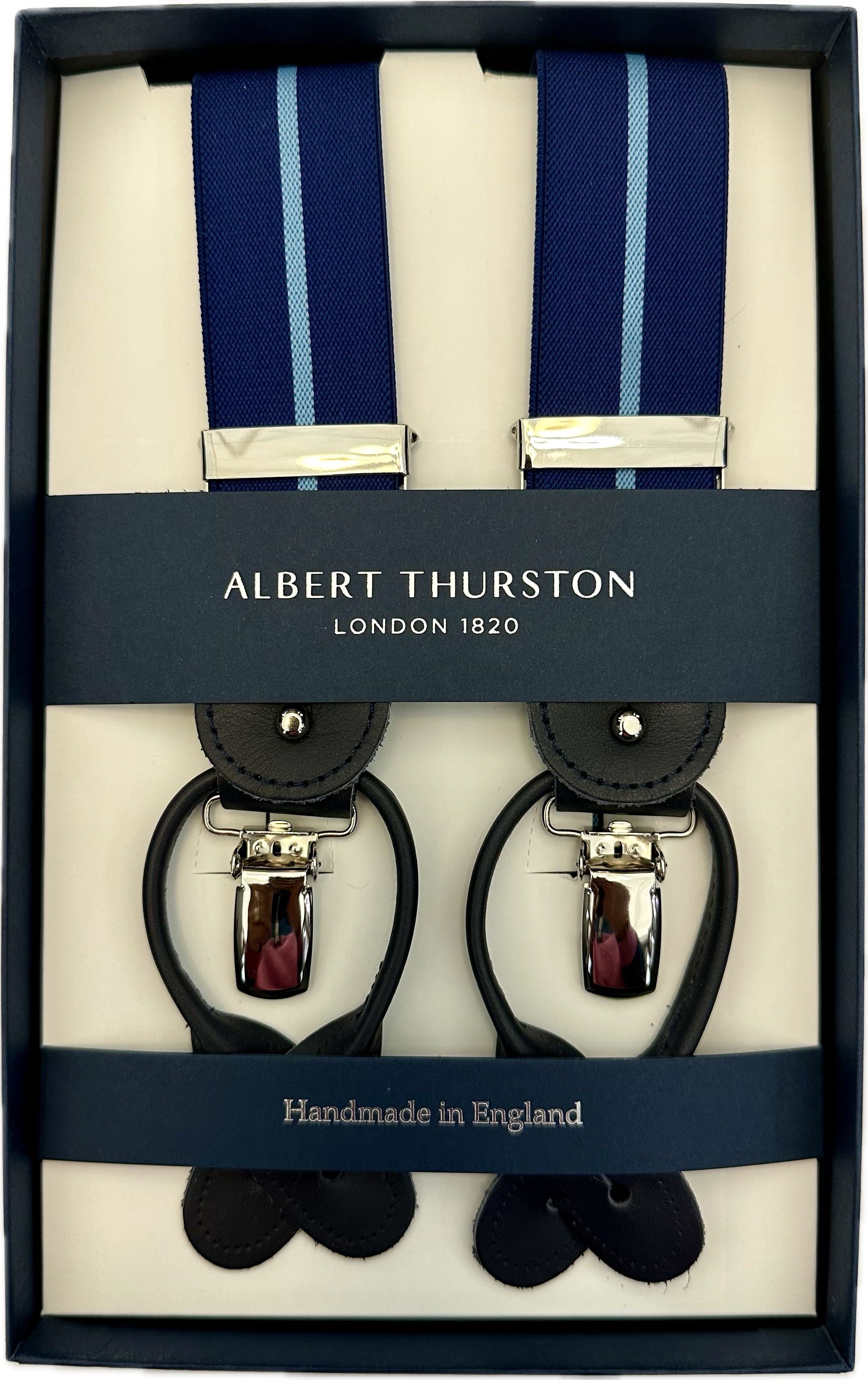 Bretelle elastico regimental light blue celeste Albert Thurston