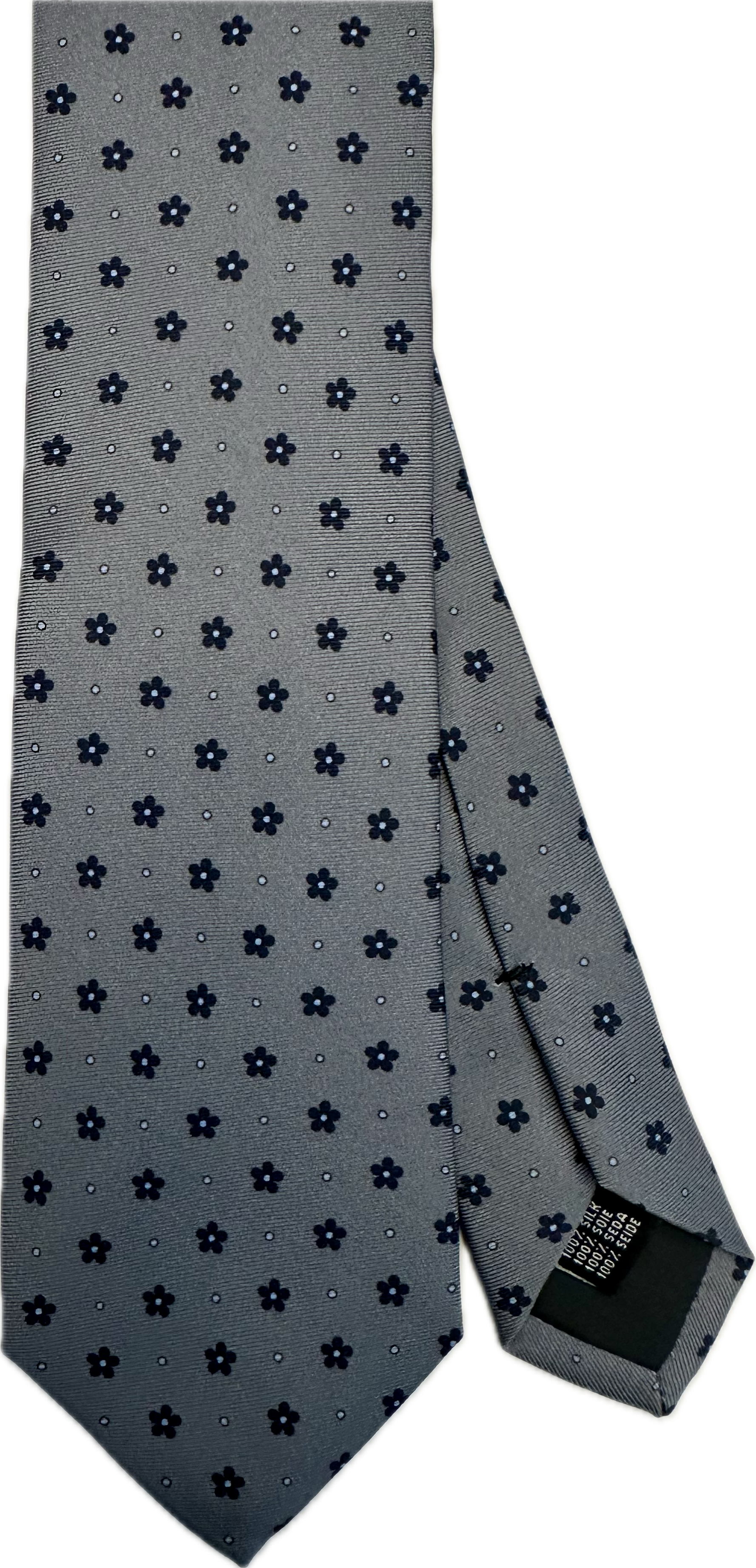 Cravatta seta fiorellino grigia Monsieur