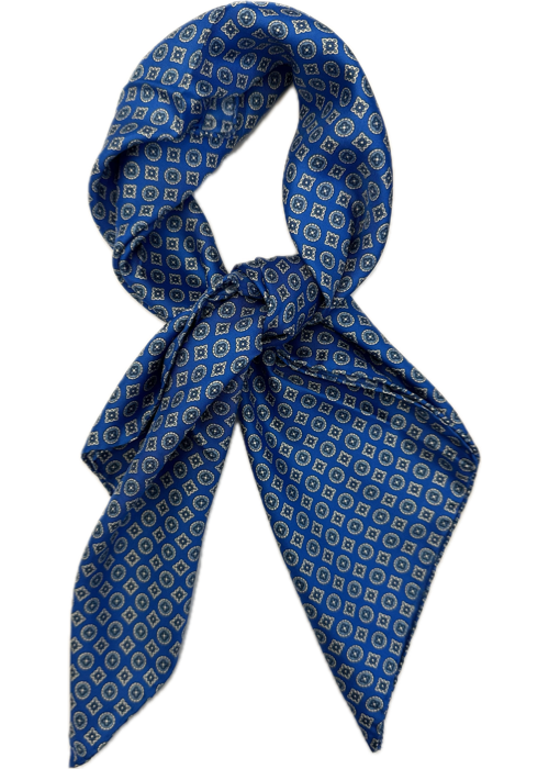 Sciarpa bandana seta fantasia geometrica blu royal Monsieur