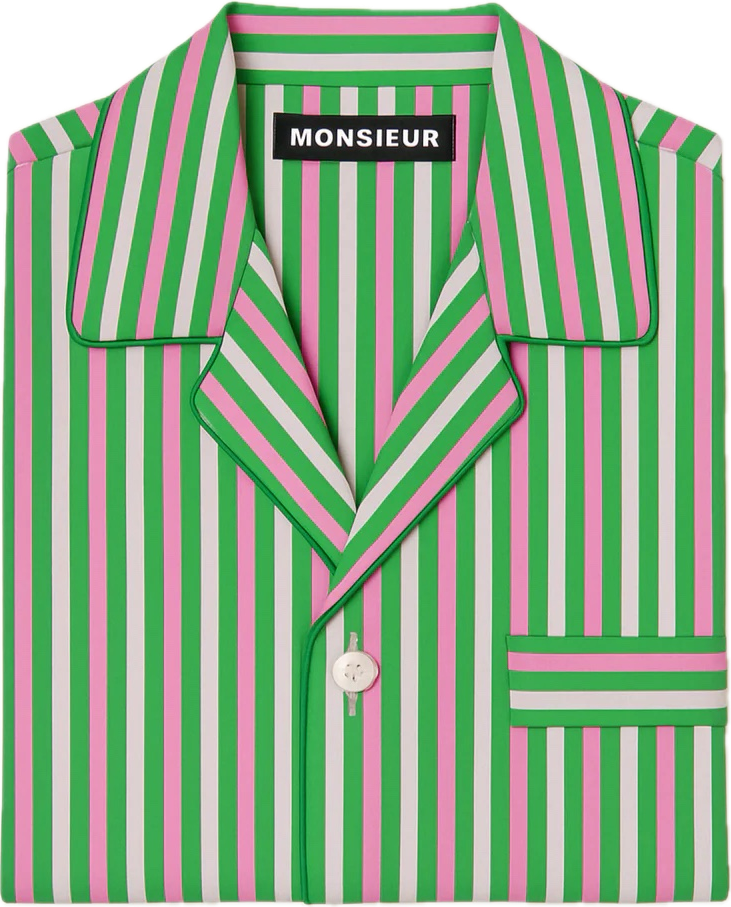 Pigiama corto cotone rigato verde bianco pink Monsieur