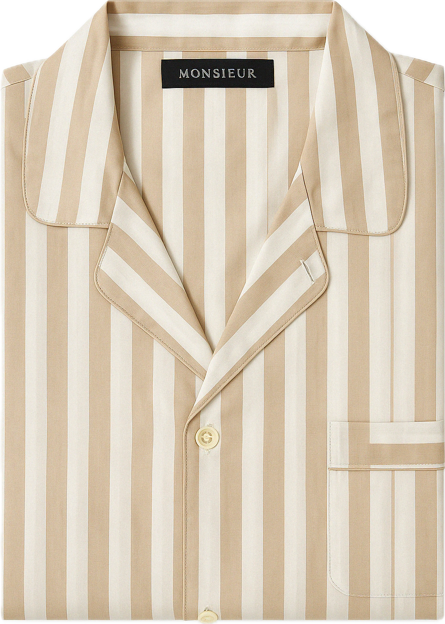 Pigiama corto cotone rigato bianco beige Monsieur