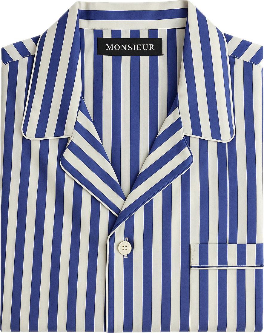 Pigiama corto cotone rigato bianco light blue Monsieur