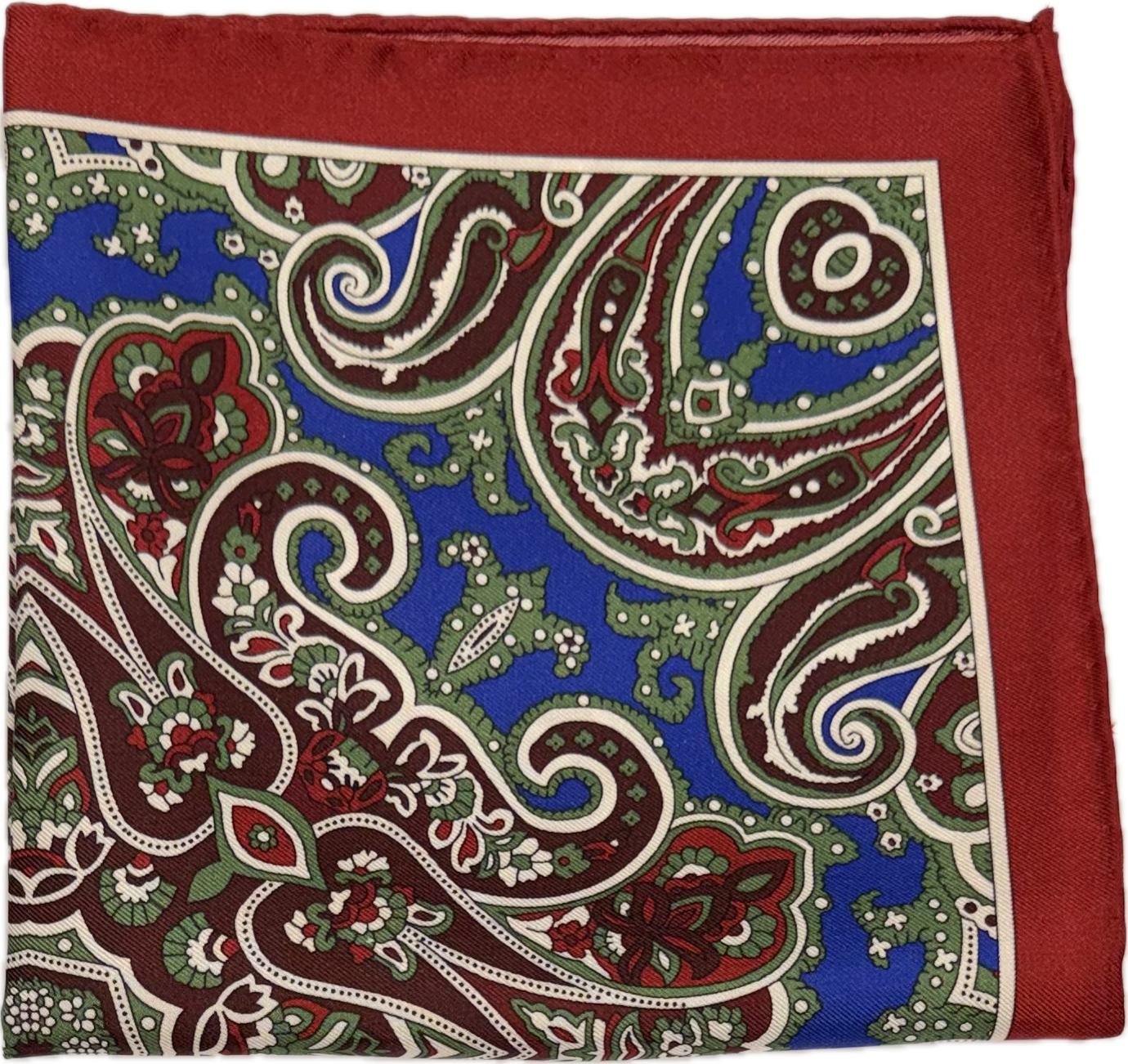 Pocket square seta fantasia paisley bordeaux cobalto verde Monsieur