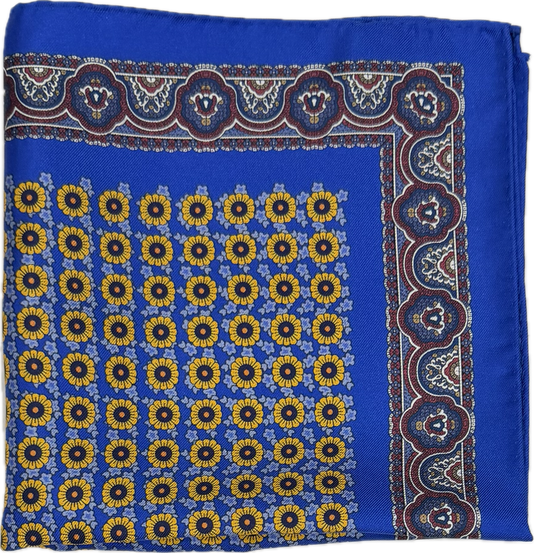 Pocket square seta fantasia geometrica cobalto gialla Monsieur