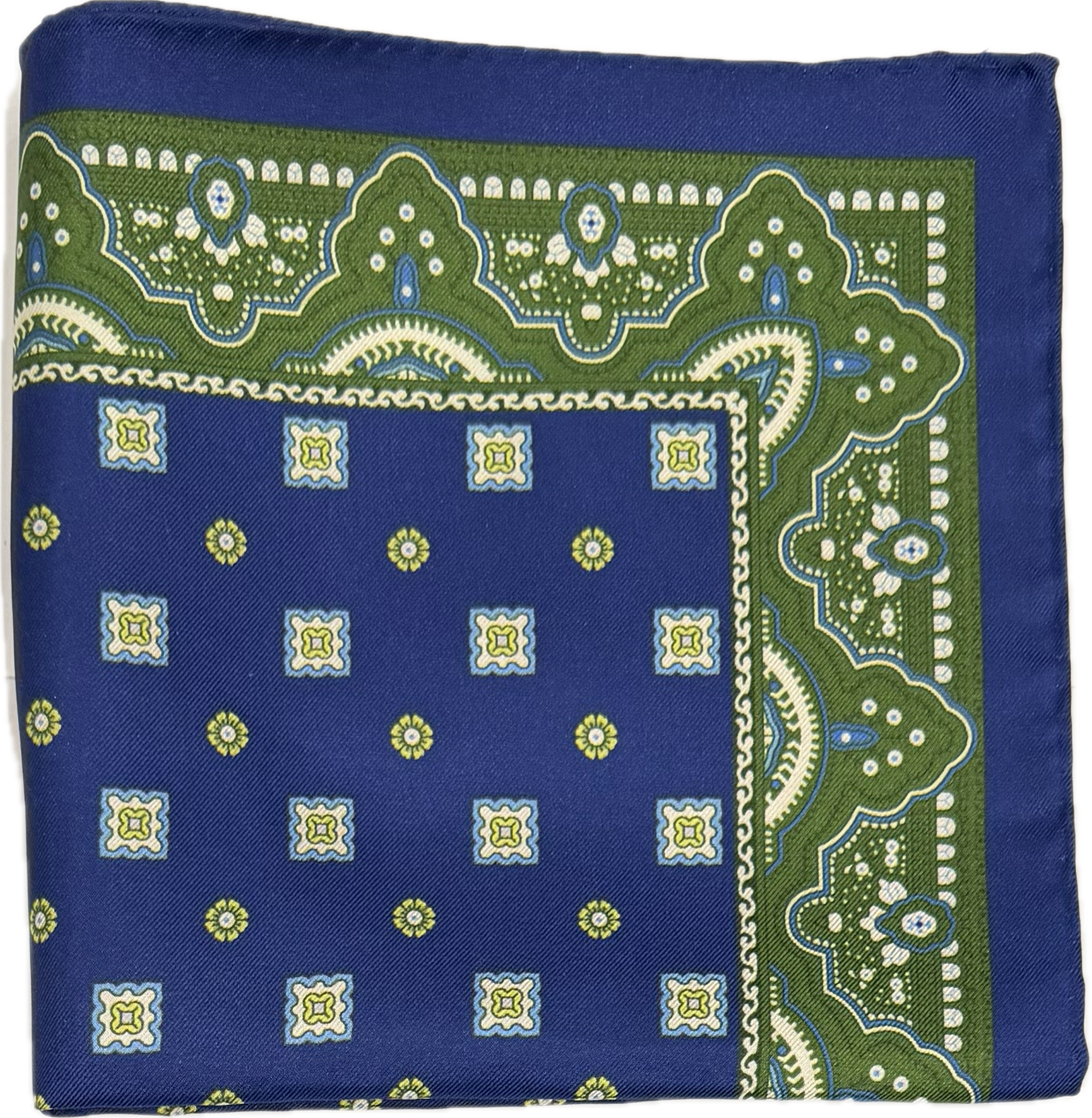 Pocket square seta fantasia geometrica blu verde Monsieur