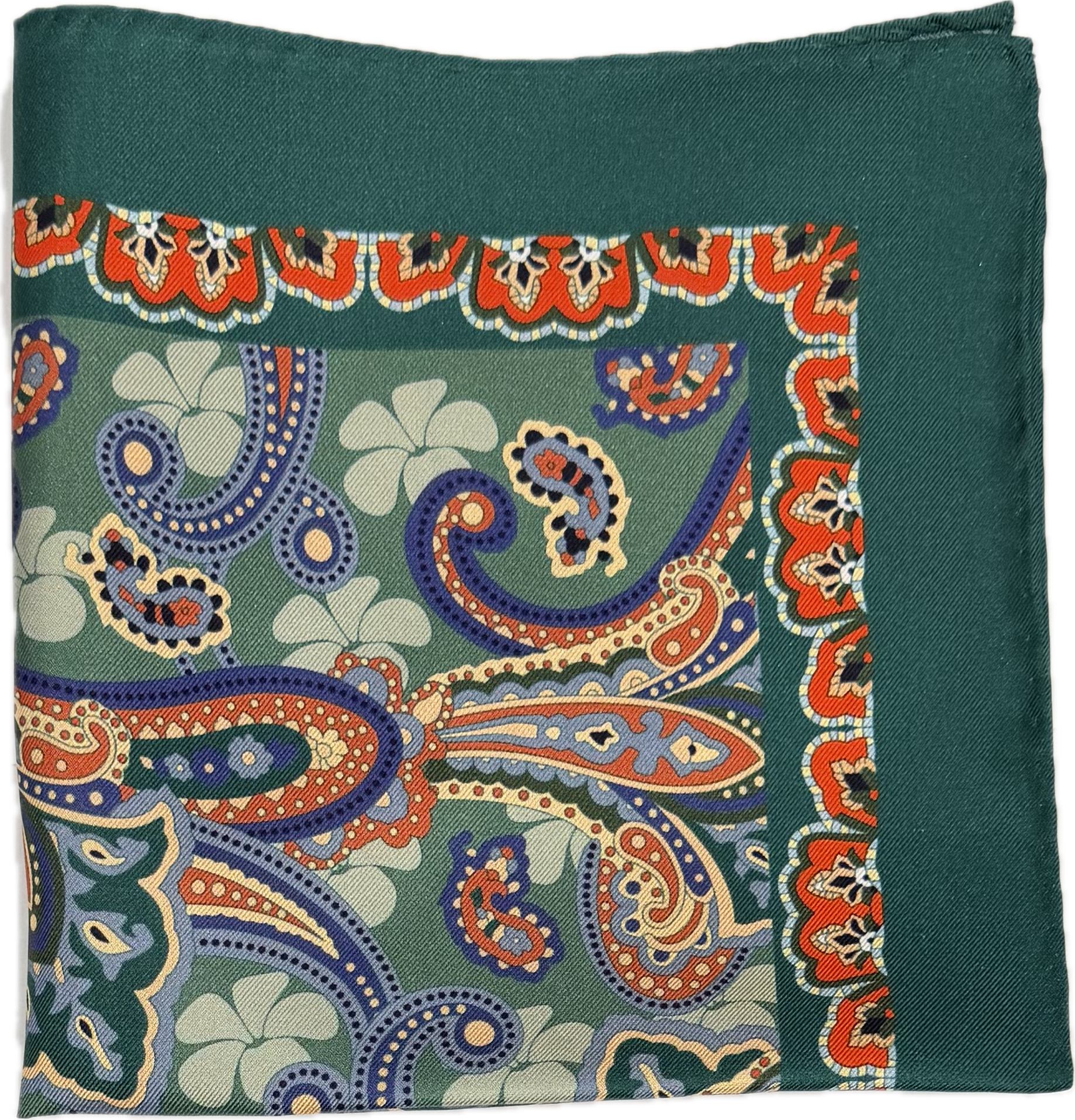 Pocket square seta fantasia paisley verde arancione blu Monsieur