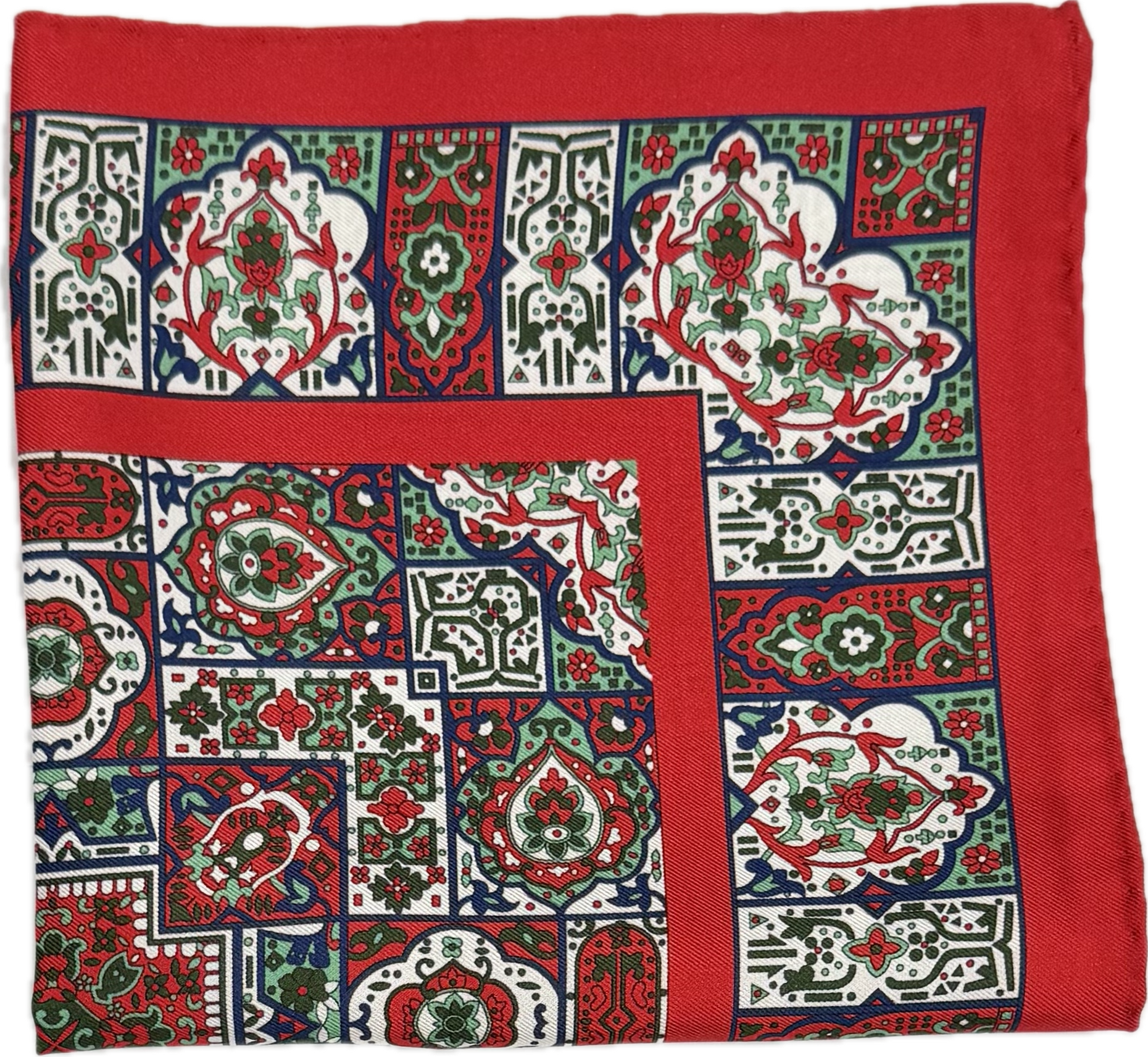 Pocket square seta fantasia decò rossa verde blu Monsieur