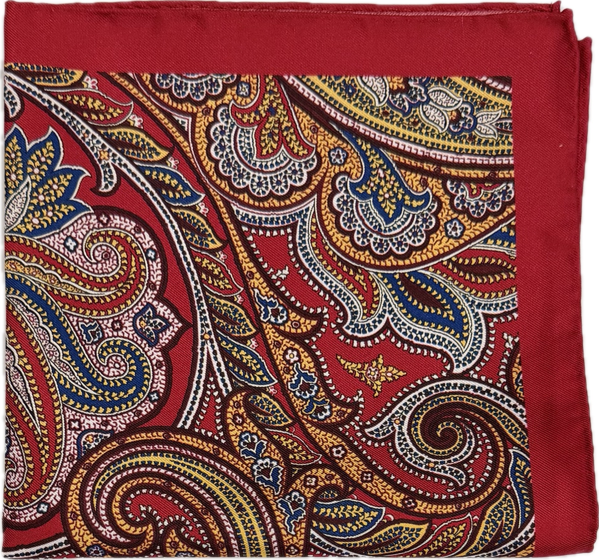 Pocket square seta fantasia paisley rossa gialla blu Monsieur