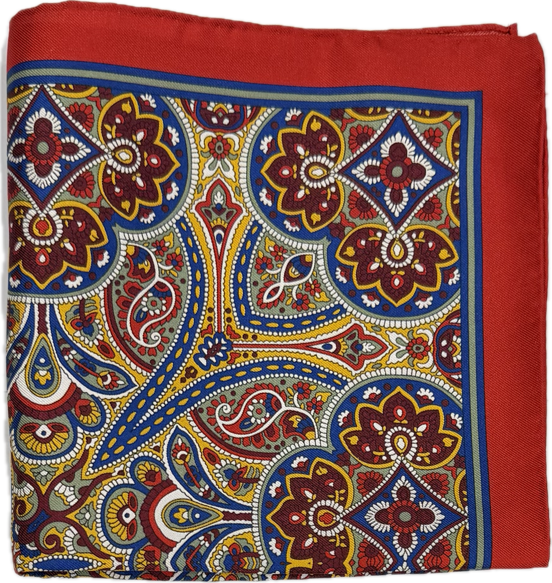 Pocket square seta fantasia paisley rossa blu ocra bordeaux Monsieur