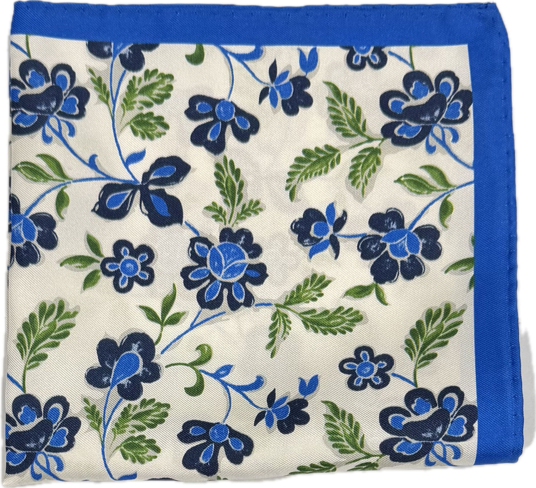 Pocket square seta fantasia floreale bianca royal verde Monsieur