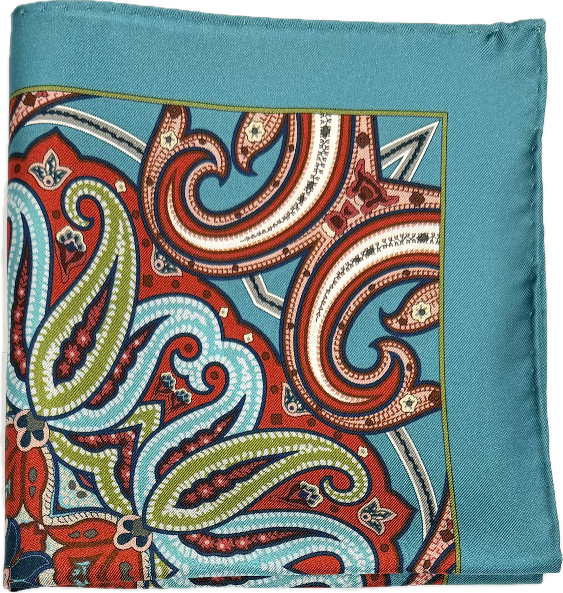 Pocket square seta fantasia paisley turchese rossa verde Monsieur