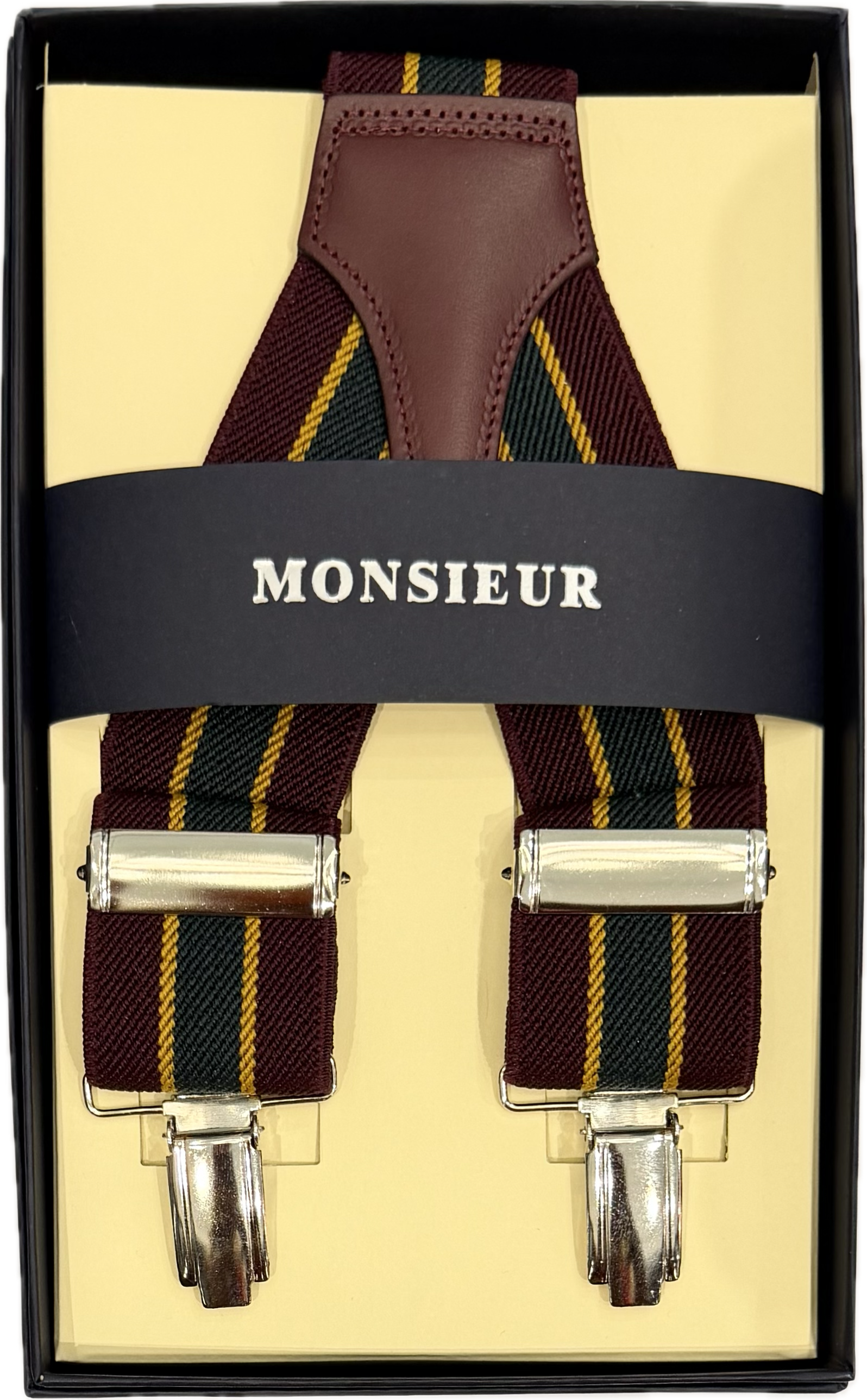 Bretelle elastico clip regimental bordeaux verde ocra Monsieur