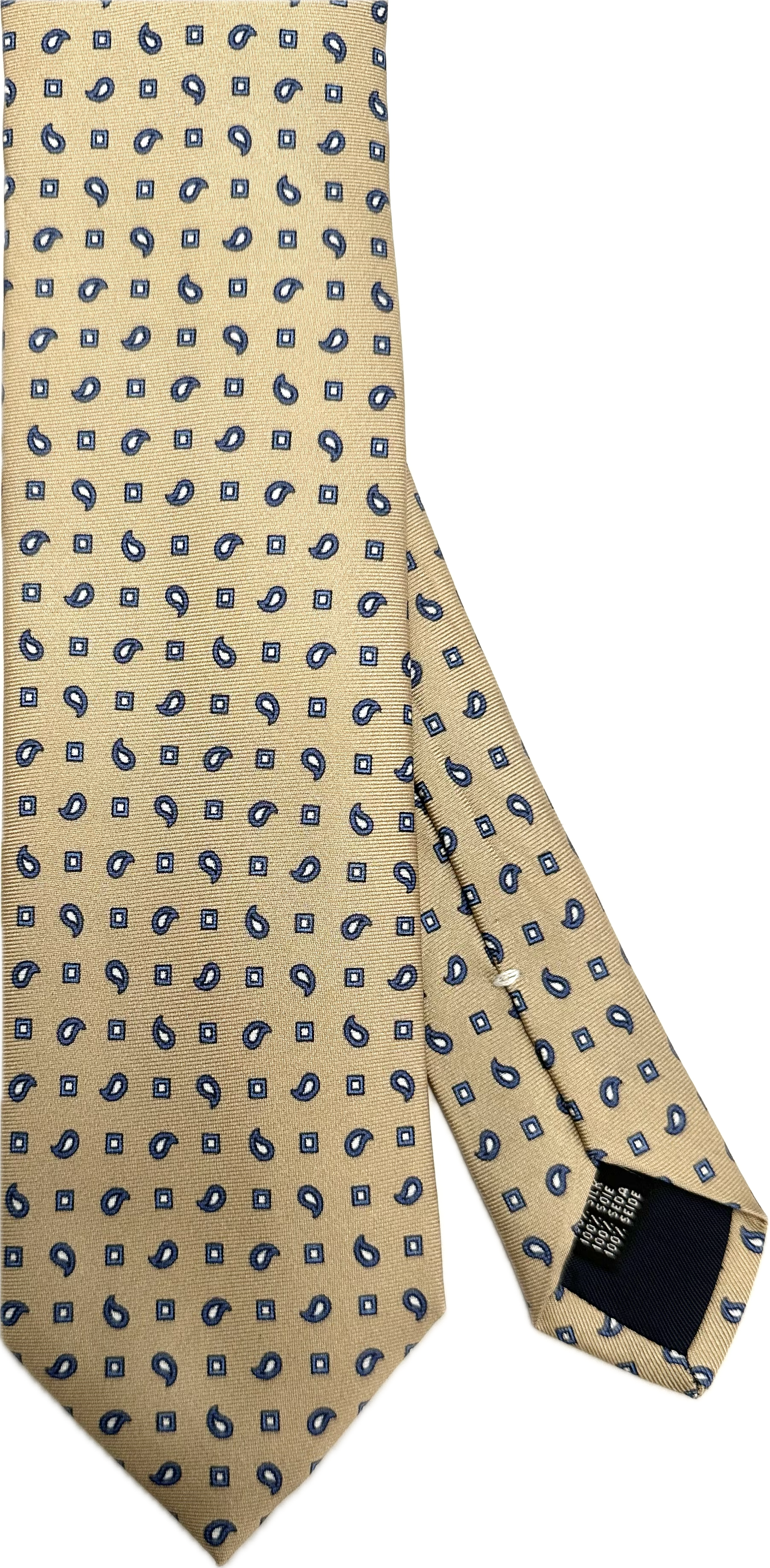 Cravatta seta fantasia micro paisley quadrato beige Monsieur