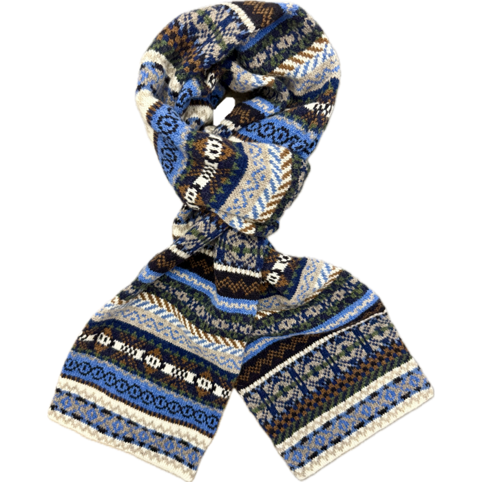 Sciarpa tubolare fair isle pura lana vergine navy blu grigia marrone Monsieur