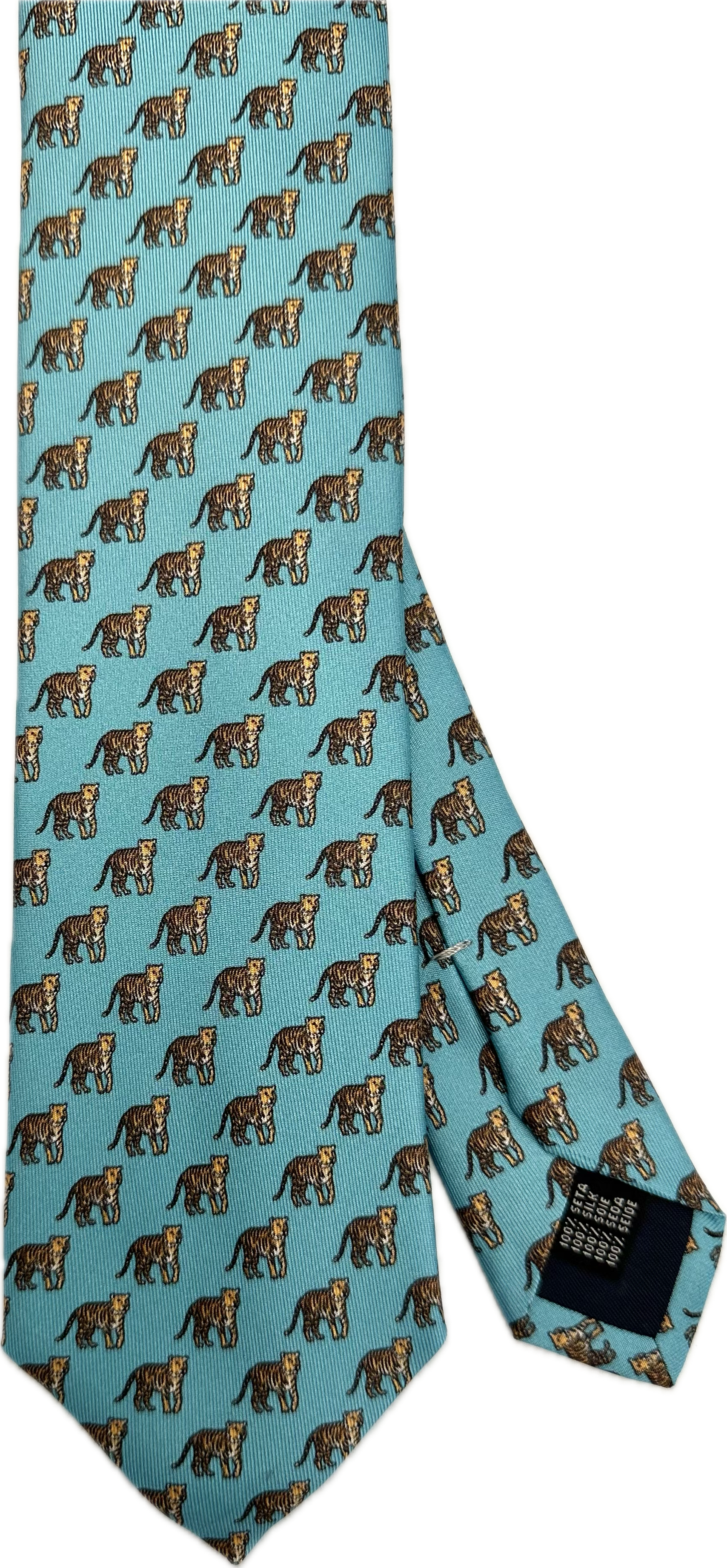 Cravatta seta fantasia tigre turchese Monsieur