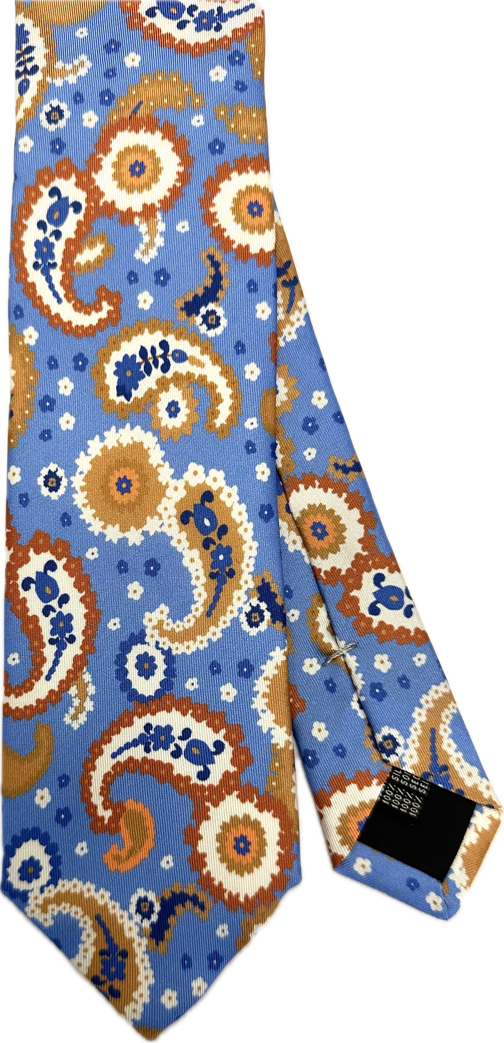Cravatta seta fantasia paisley fiorita celeste Monsieur