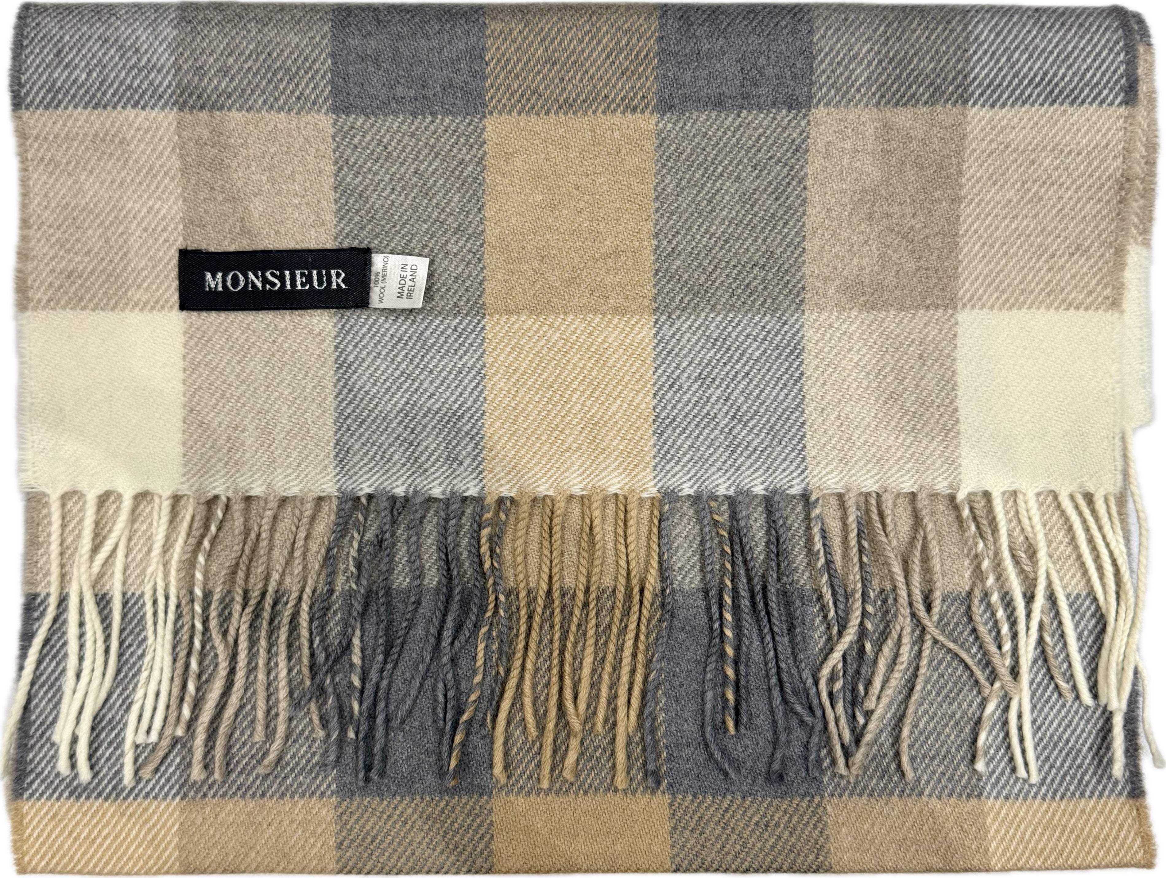 Sciarpa check luxury wool naturale beige grigia Monsieur