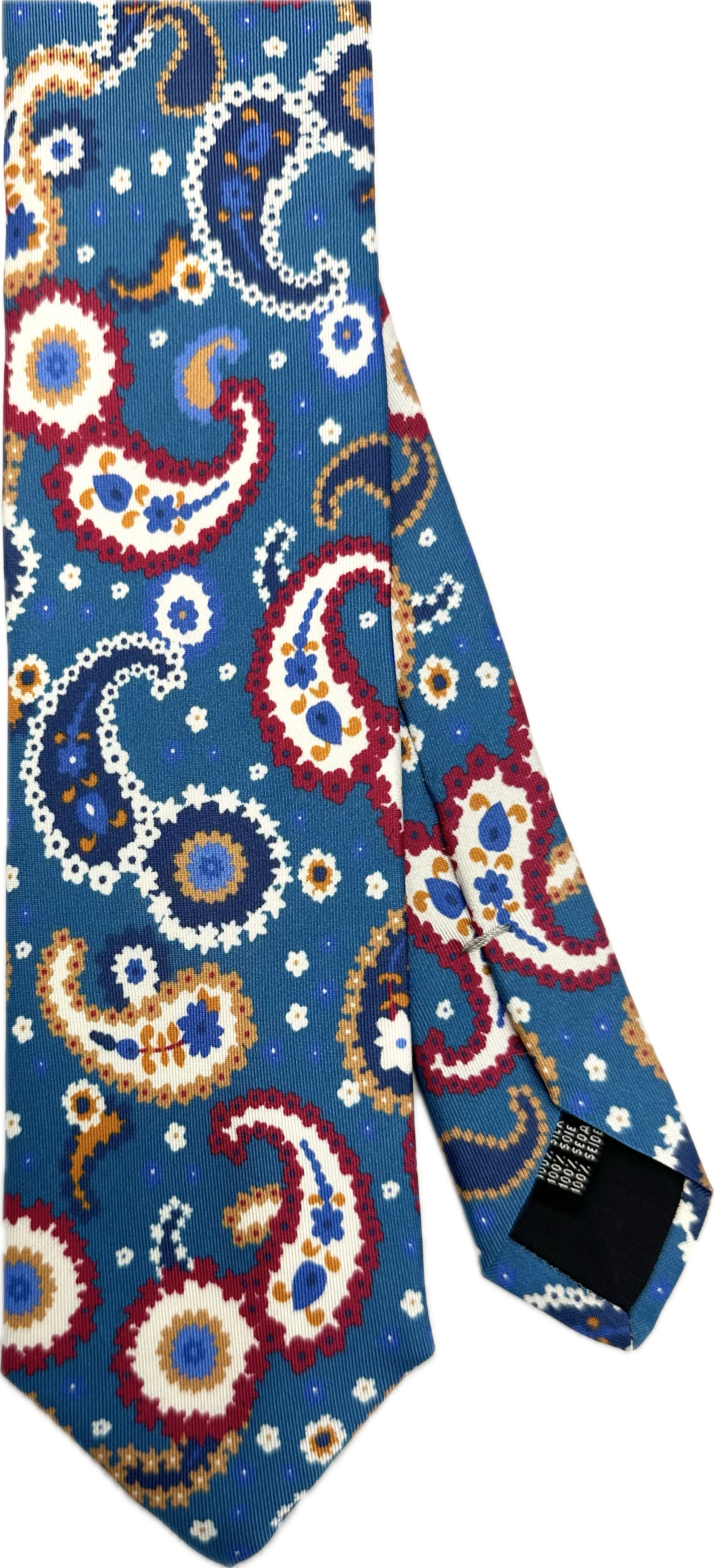 Cravatta seta fantasia paisley fiorita blu chiaro Monsieur