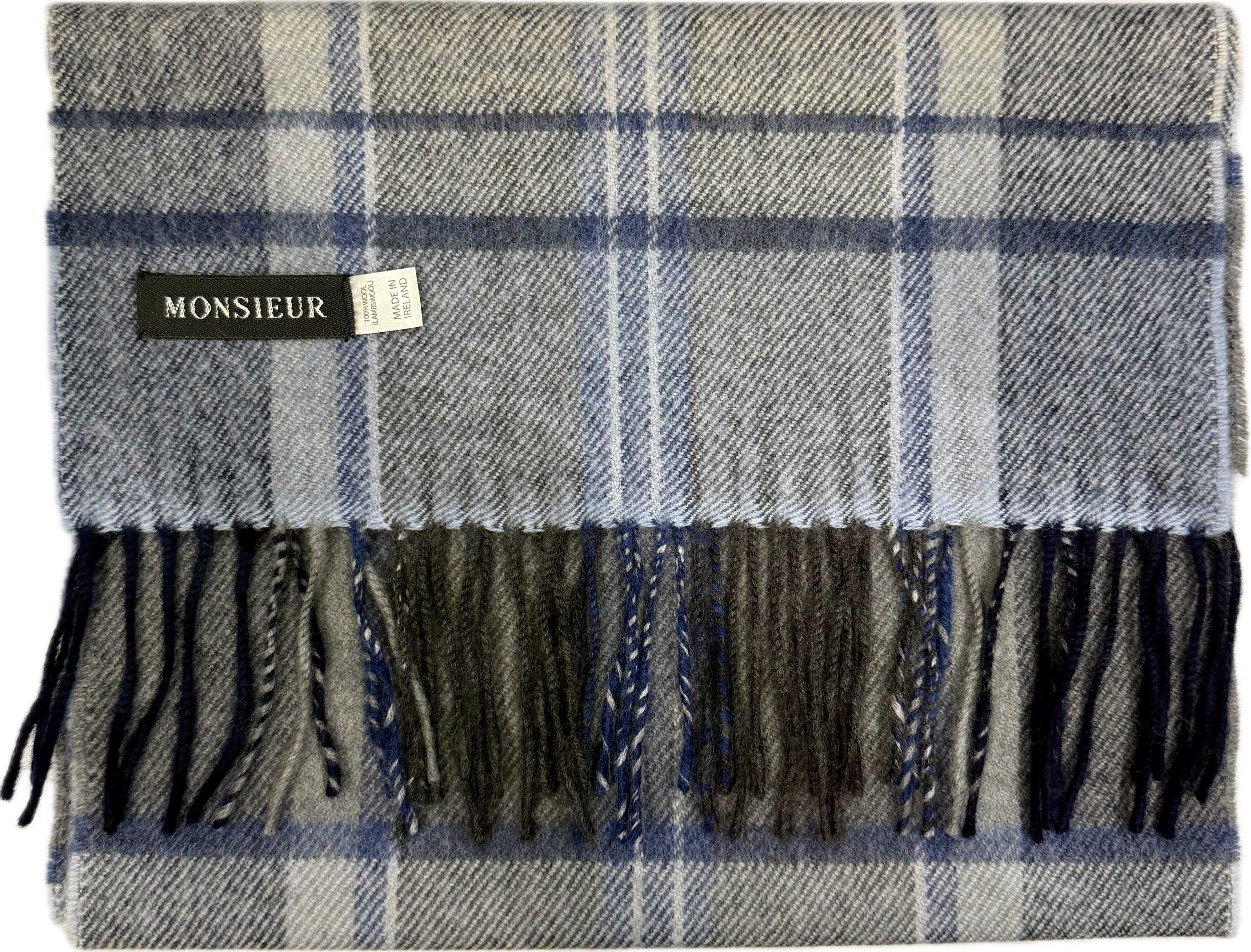 Sciarpa check luxury wool grigia blu antracite Monsieur