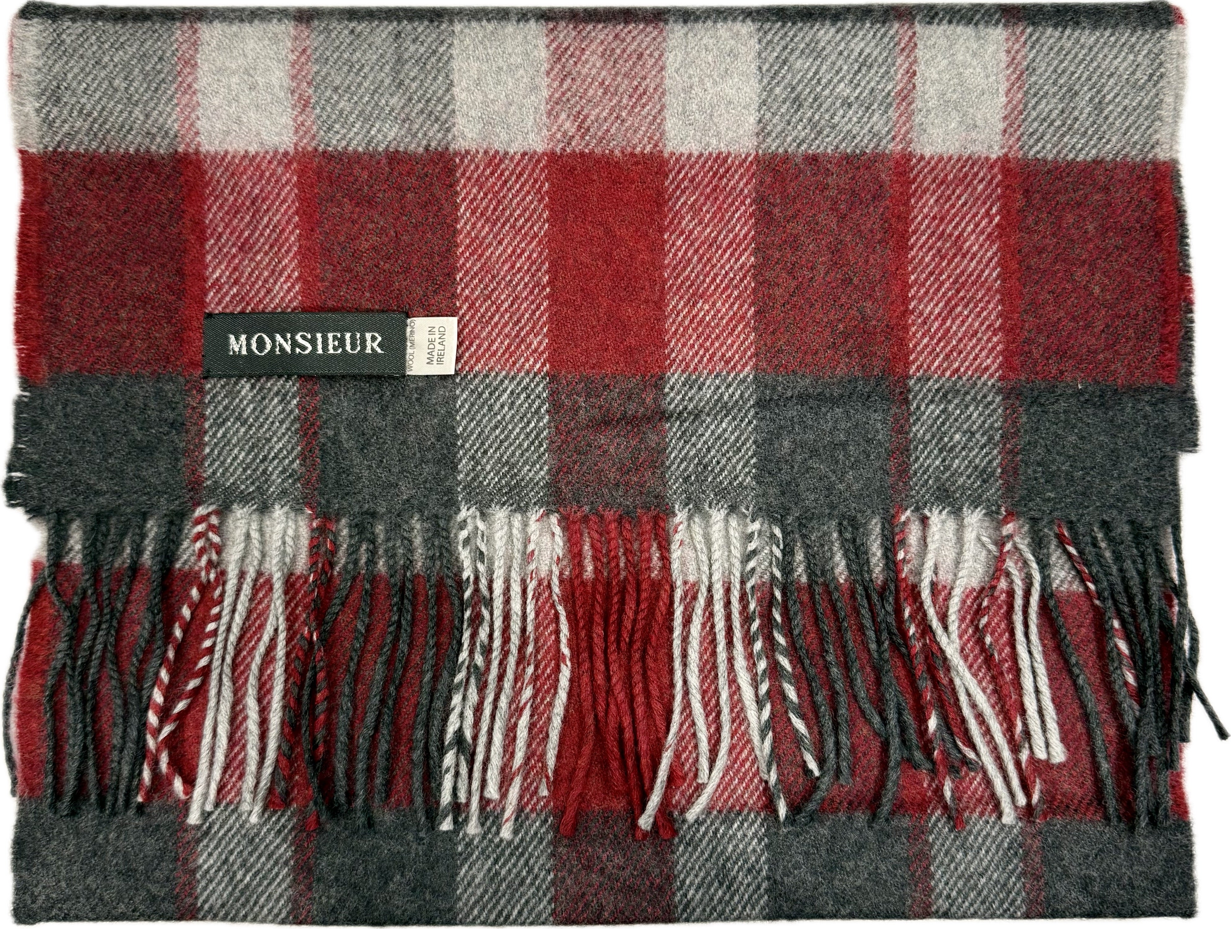 Sciarpa check luxury wool grigia bordeaux Monsieur