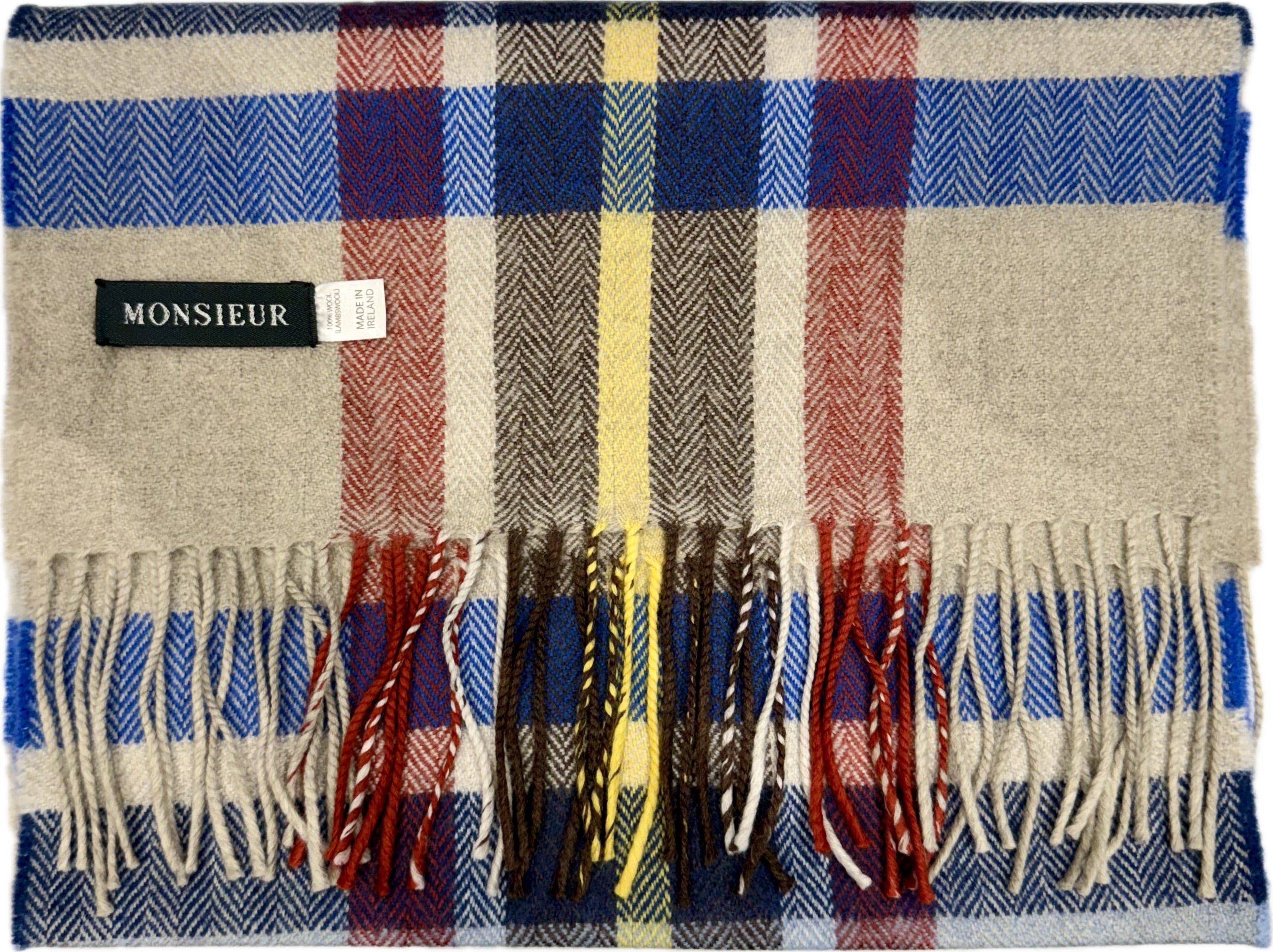 Sciarpa check luxury wool beige rossa royal Monsieur