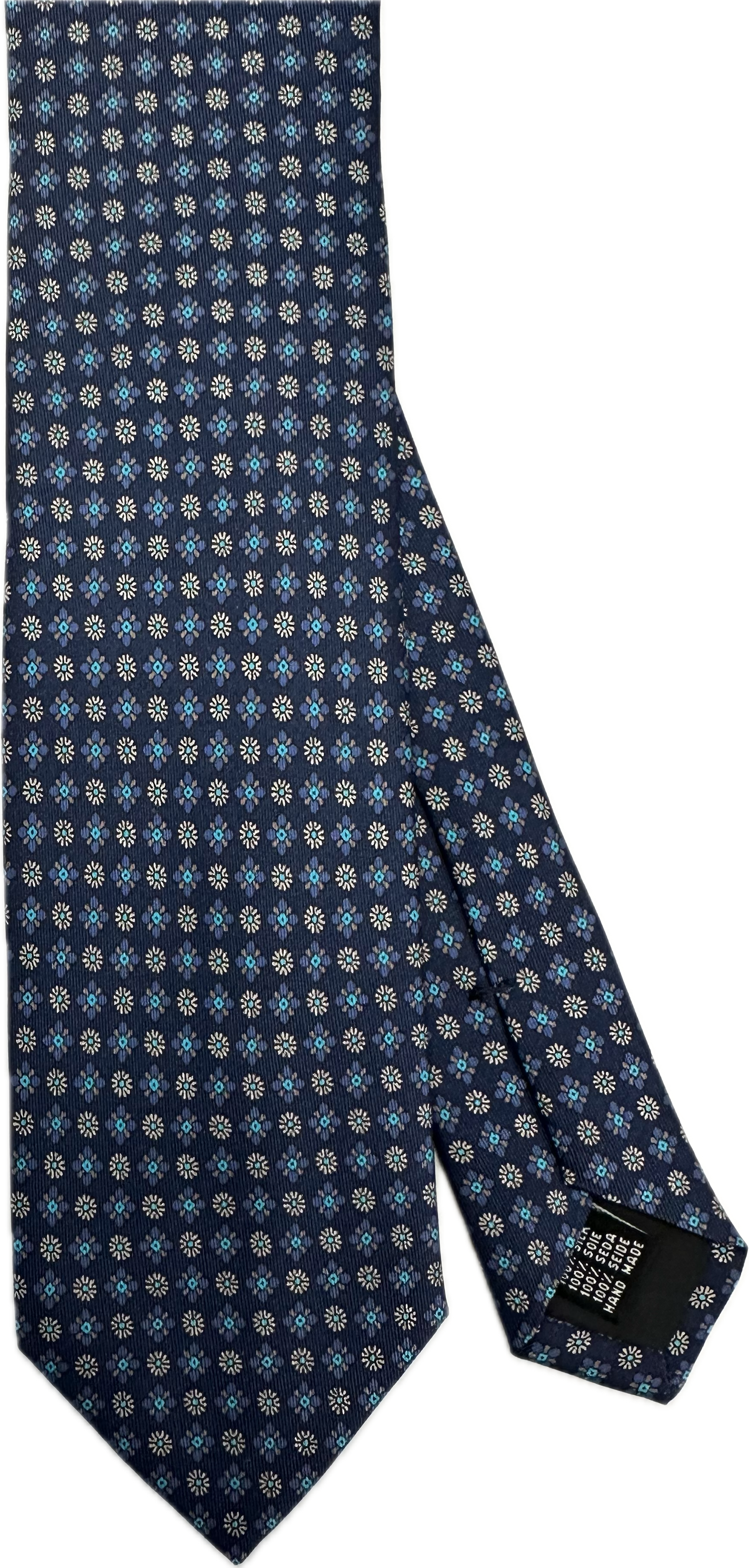 Cravatta seta fantasia micro fiorellino blu Monsieur