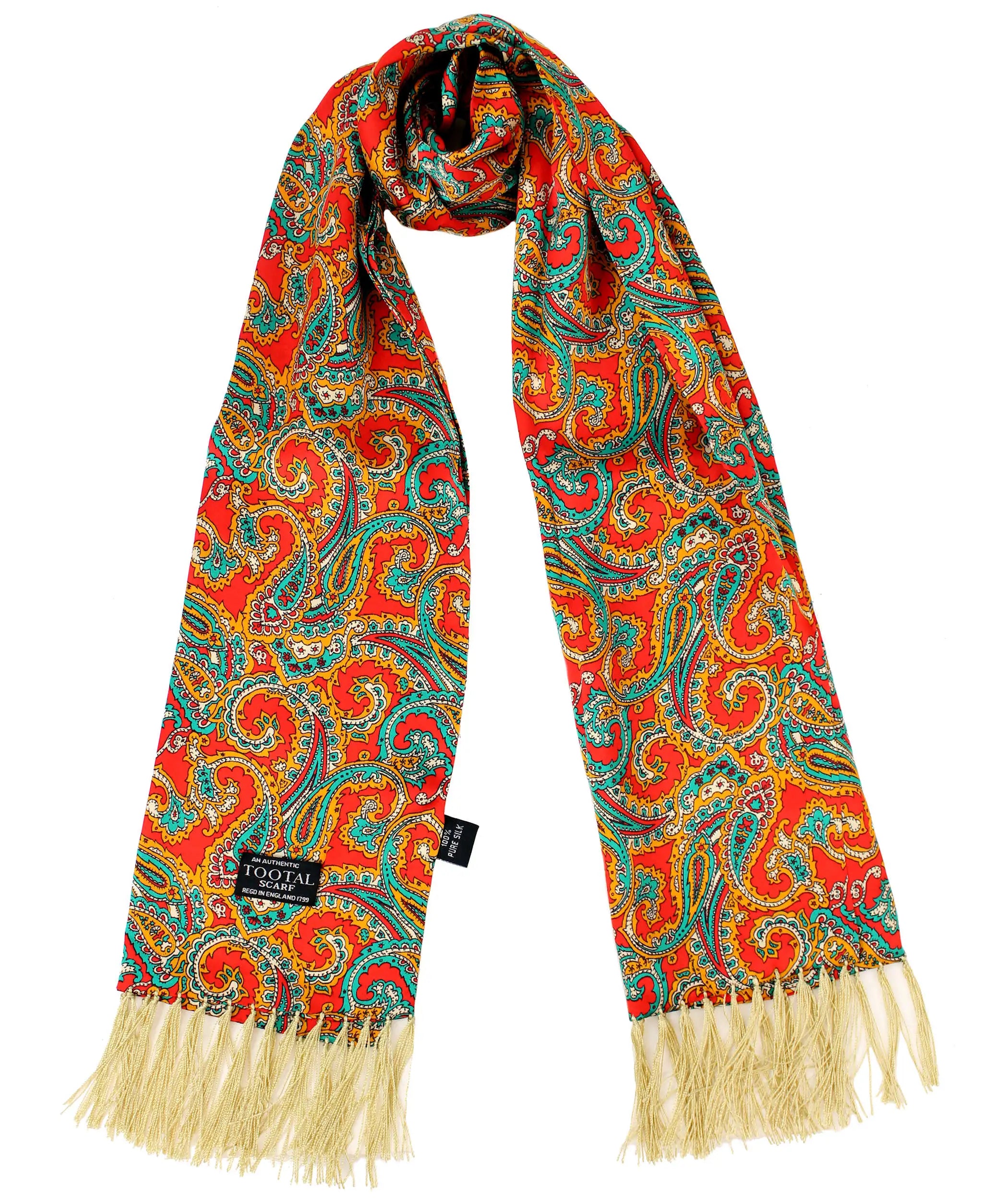 Sciarpa seta paisley rossa gold verde Tootal