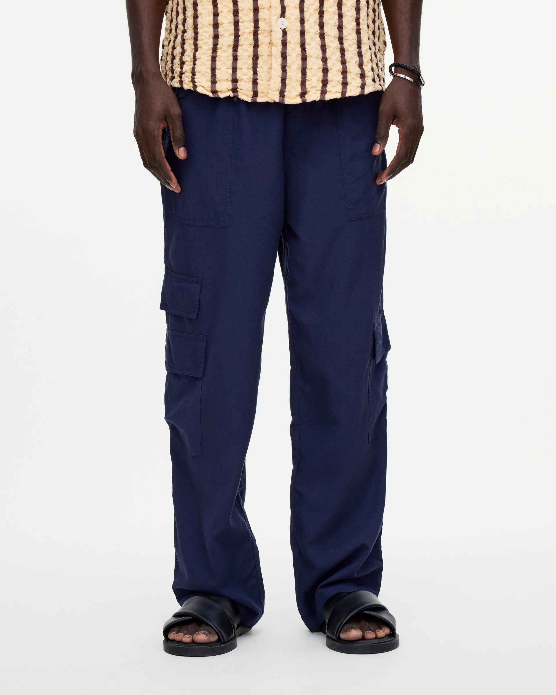 Pantaloni cargo lino navy OAS
