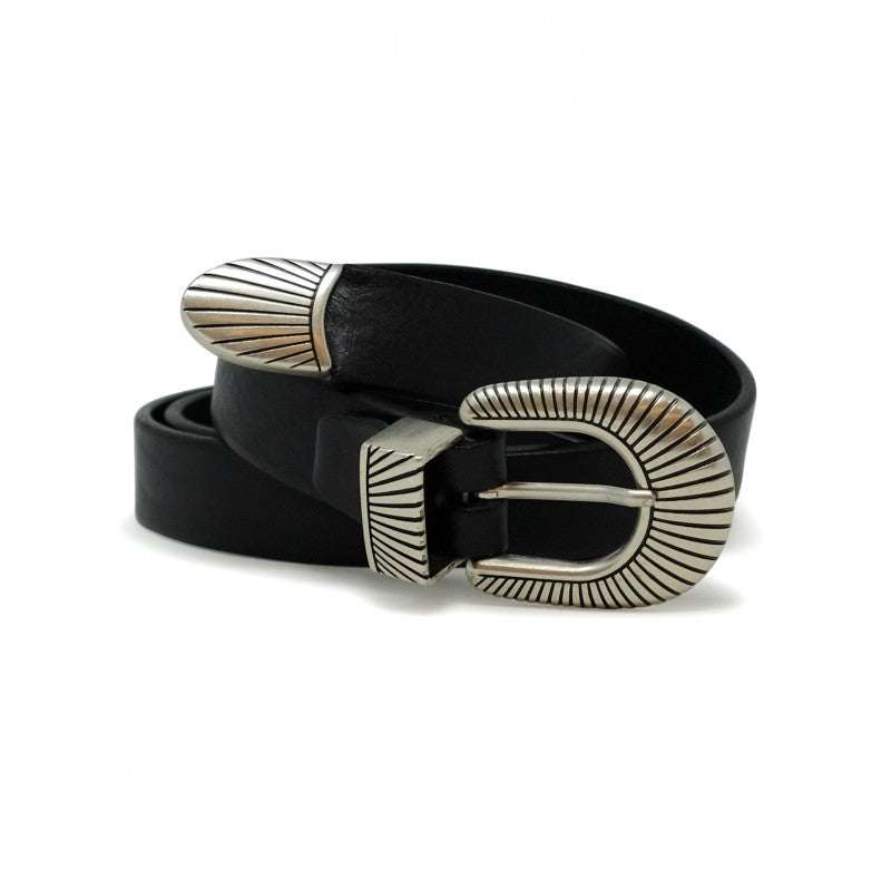 Cintura pelle nera western Monsieur