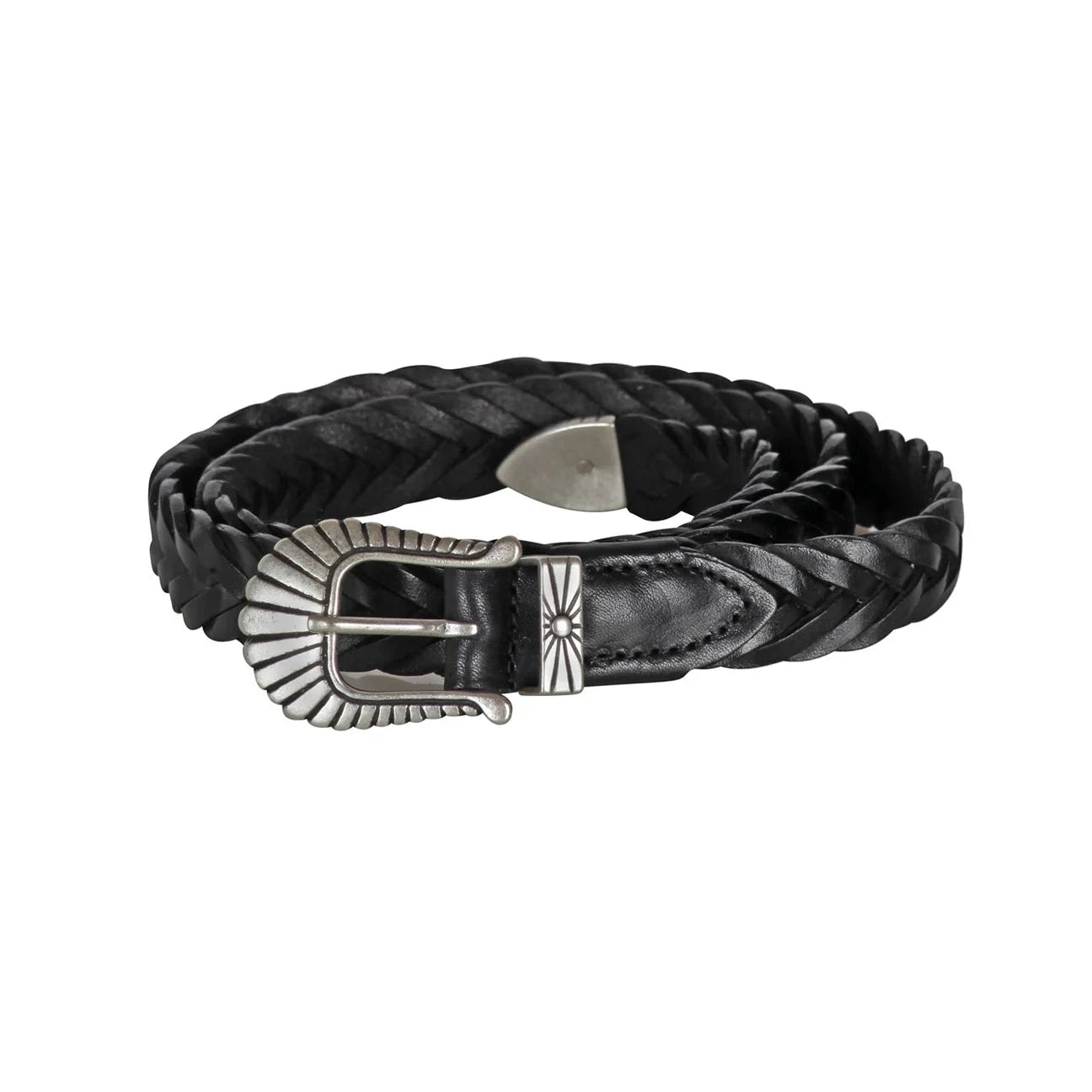 Cintura pelle intrecciata nera western Monsieur