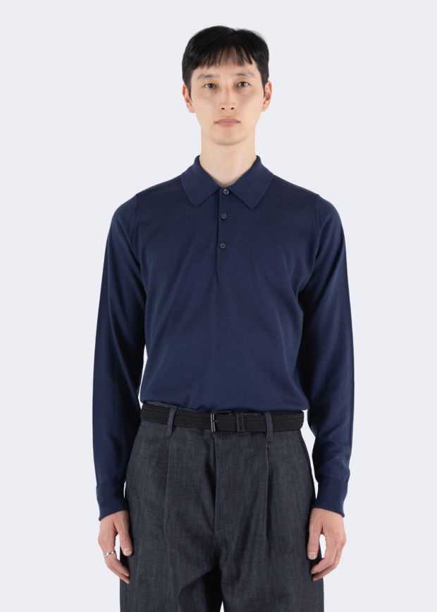 Polo dorset lana manica lunga Hemingway blue John Smedley