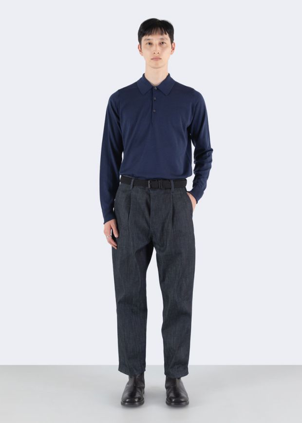 Polo dorset lana manica lunga Hemingway blue John Smedley