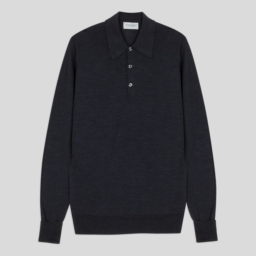 Polo dorset lana manica lunga Hepburn Smoke John Smedley