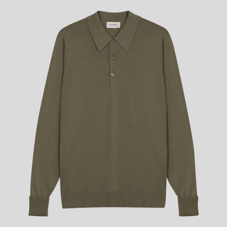 Polo dorset lana manica lunga Mansfield green John Smedley