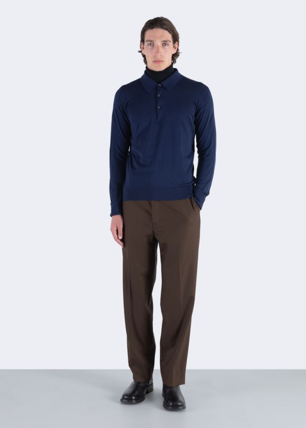 Polo Finchley manica lunga sea island cotton French navy John Smedley