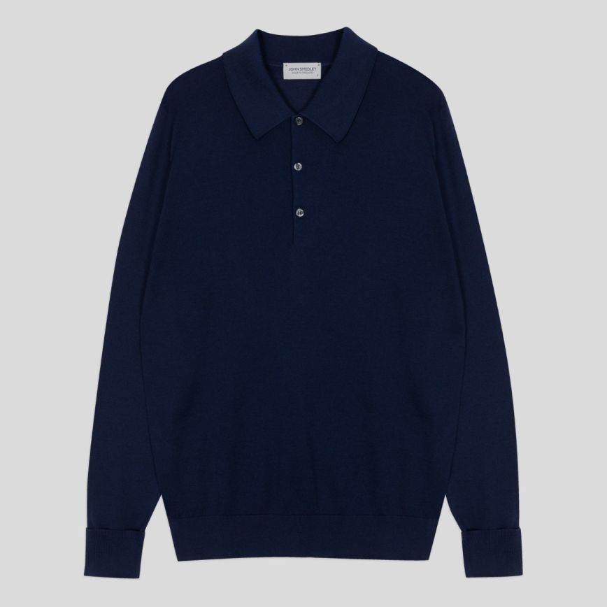 Polo Finchley manica lunga sea island cotton French navy John Smedley