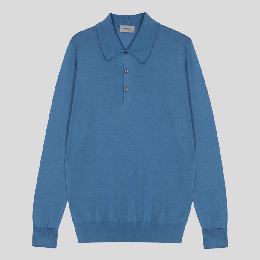 Polo Finchley manica lunga sea island cotton Skye blue John Smedley