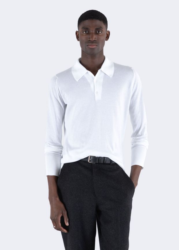 Polo Finchley manica lunga sea island cotton bianca John Smedley