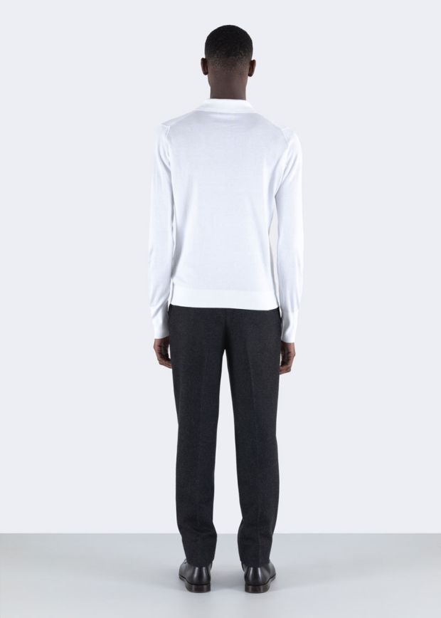 Polo Finchley manica lunga sea island cotton bianca John Smedley