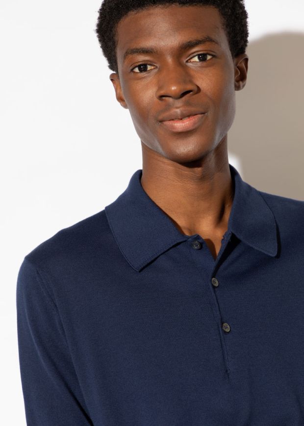 Polo Isis manica corta sea island cotton French navy John Smedley
