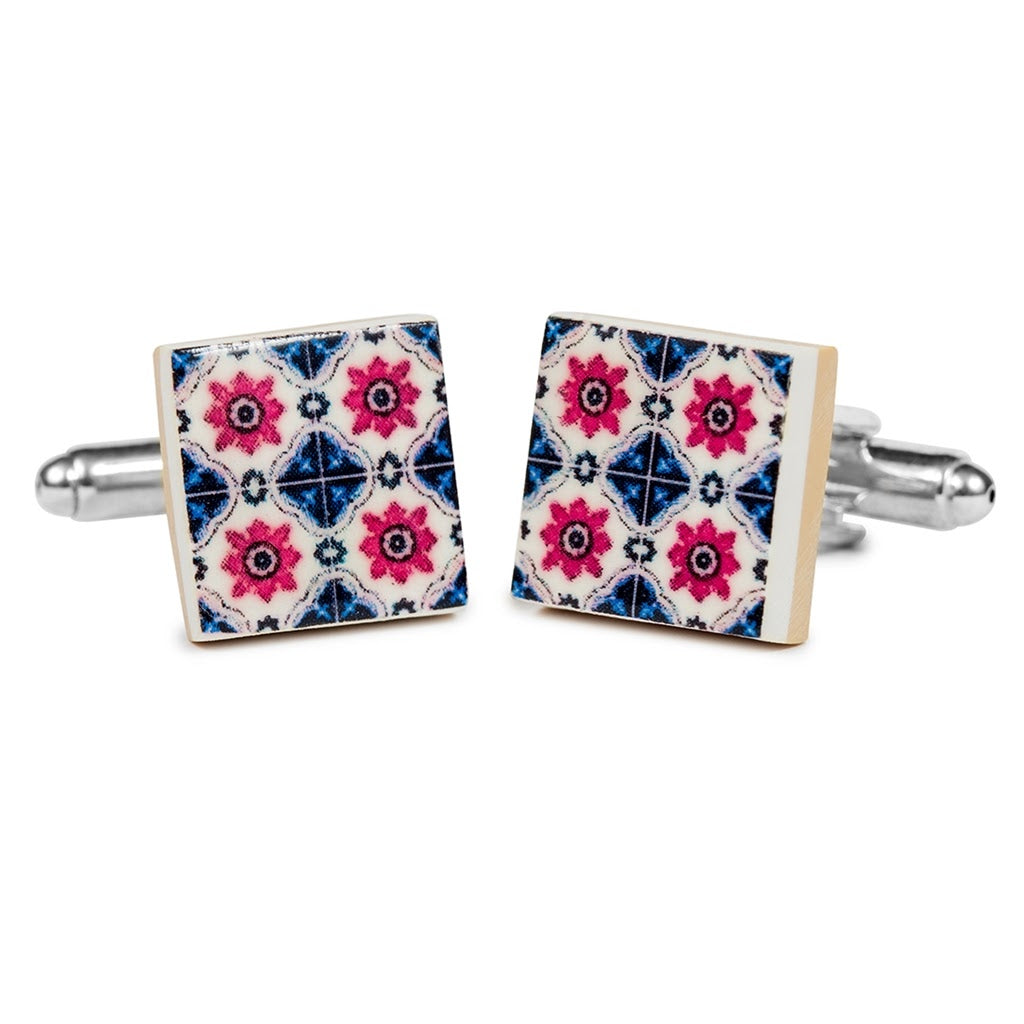 Gemelli quadrati fiore rosso blu Monsieur
