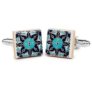 Gemelli quadrati fiore blu turchese Monsieur