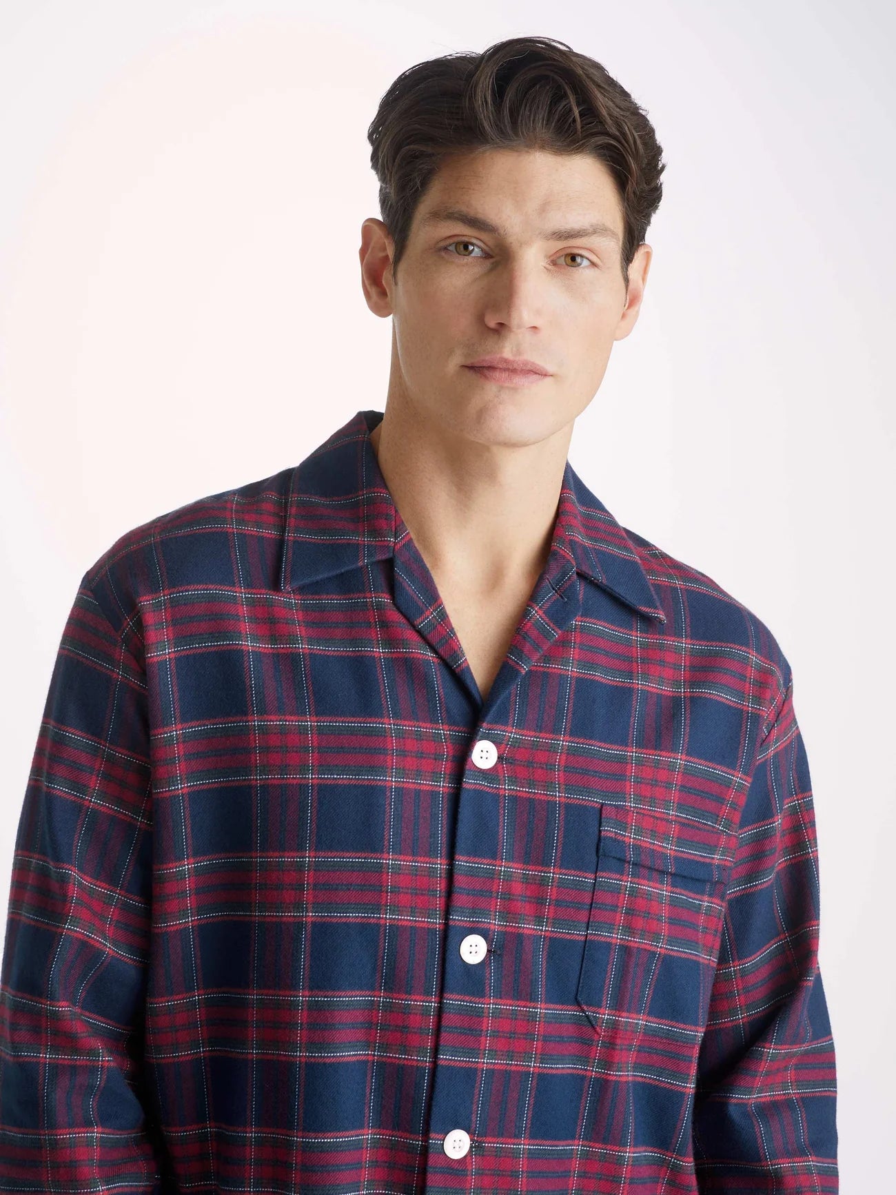 Pigiama lungo cotone brushed check rosso blu Derek Rose