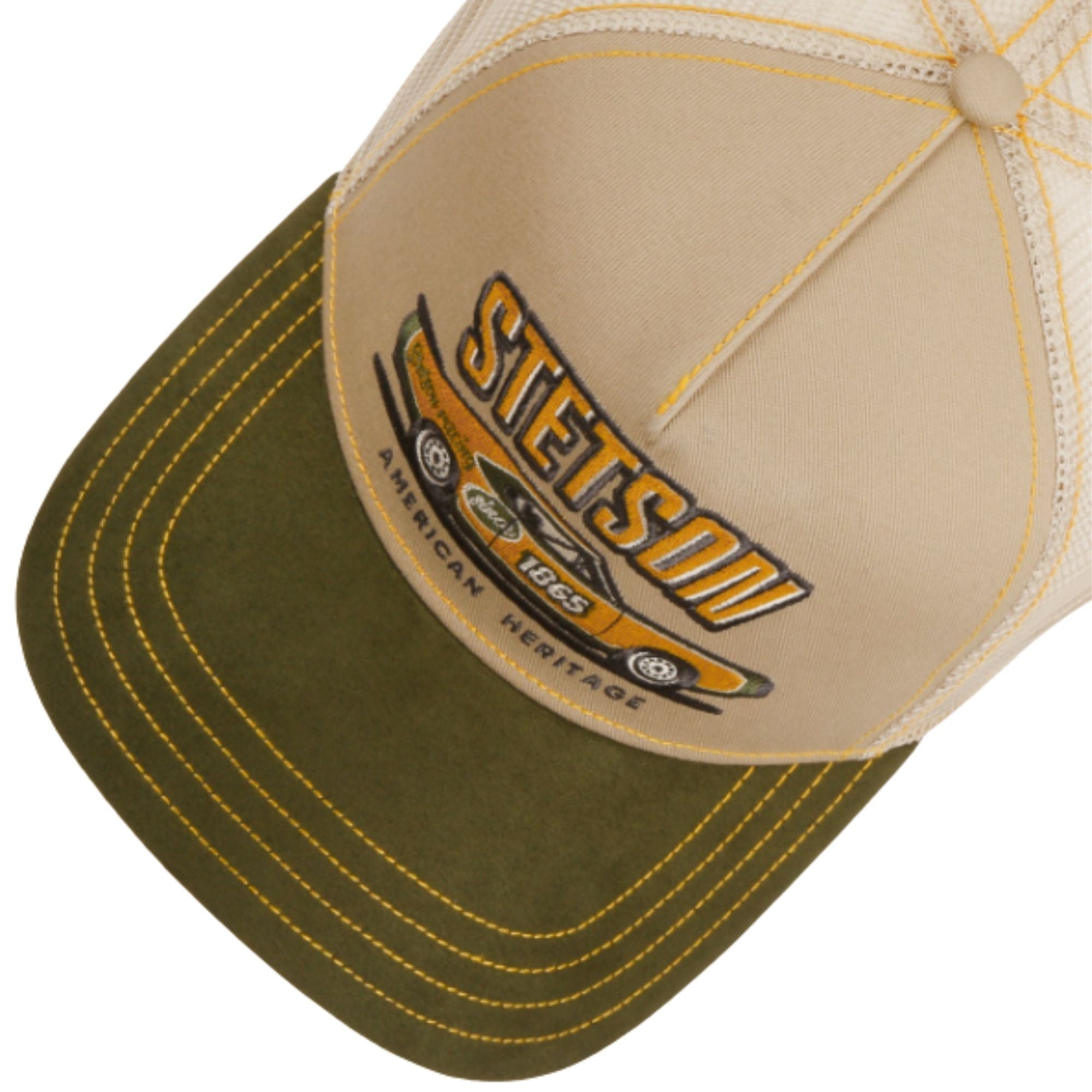 Cappellino Trucker Muscle car heritage beige verde Stetson