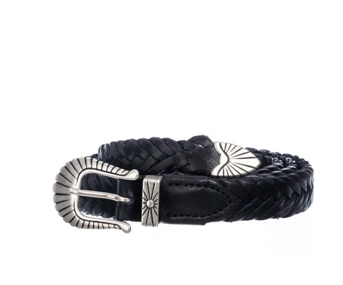 Cintura western pelle treccia nera Monsieur
