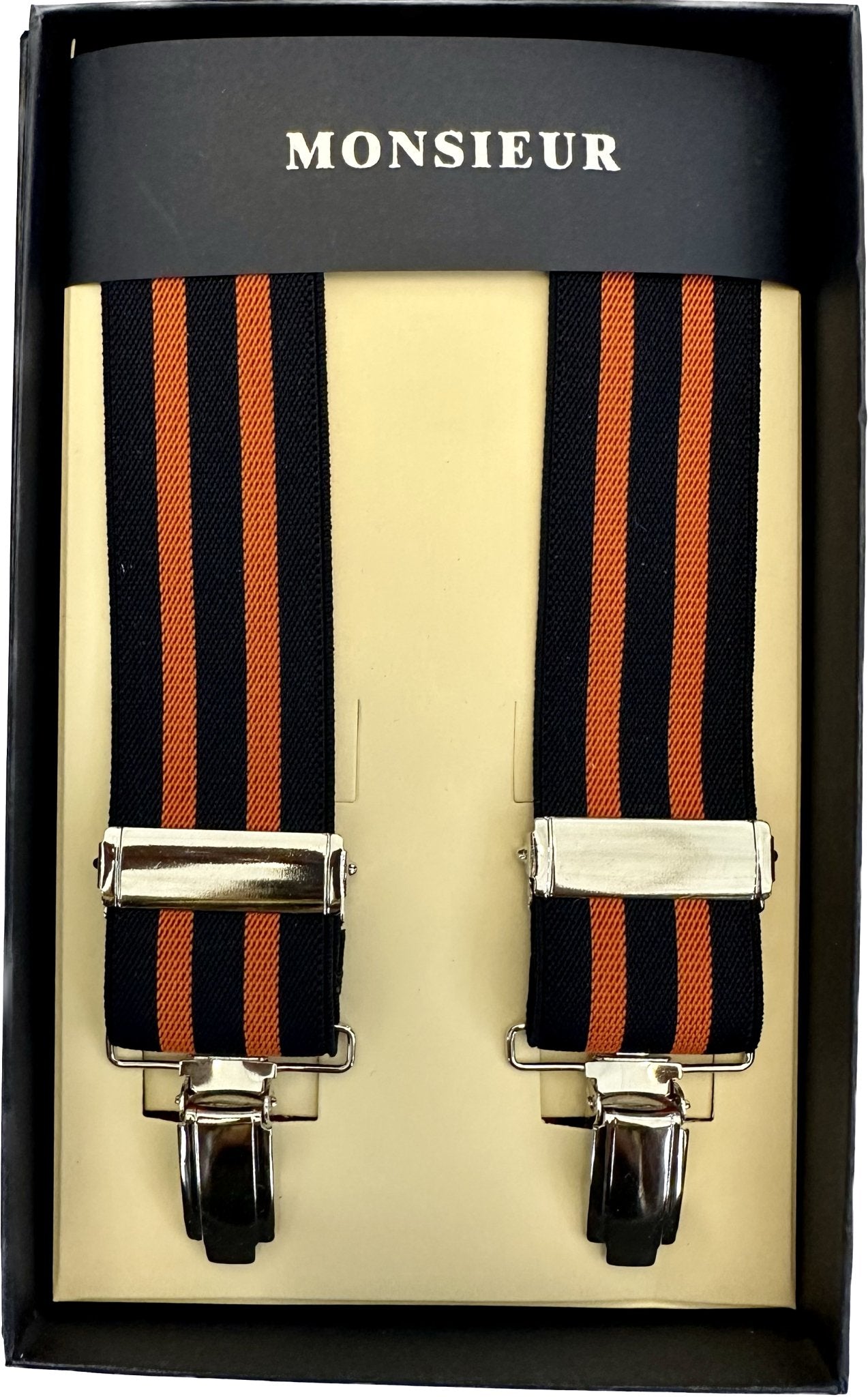 Bretelle elastico clip regimental navy arancione Monsieur - MONSIEUR