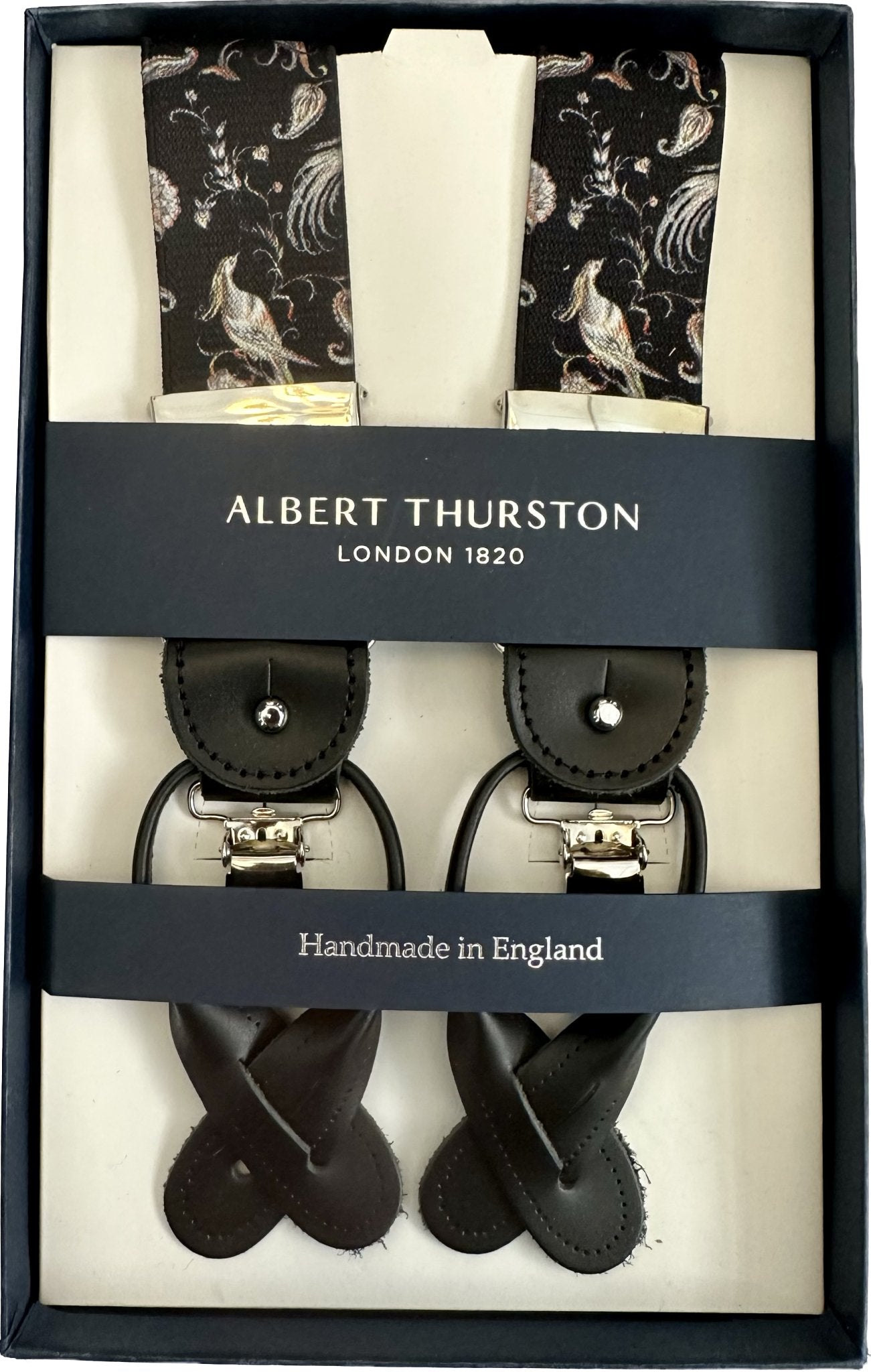 Bretelle elastico fantasia bird nera Albert Thurston - MONSIEUR