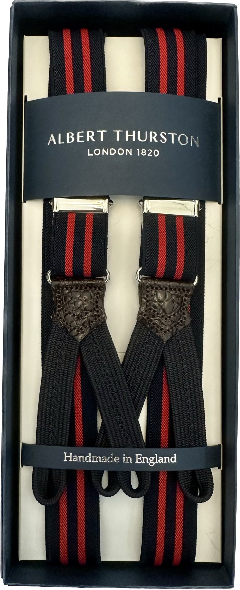 Bretelle elastico regimental rosso blu Albert Thurston - MONSIEUR