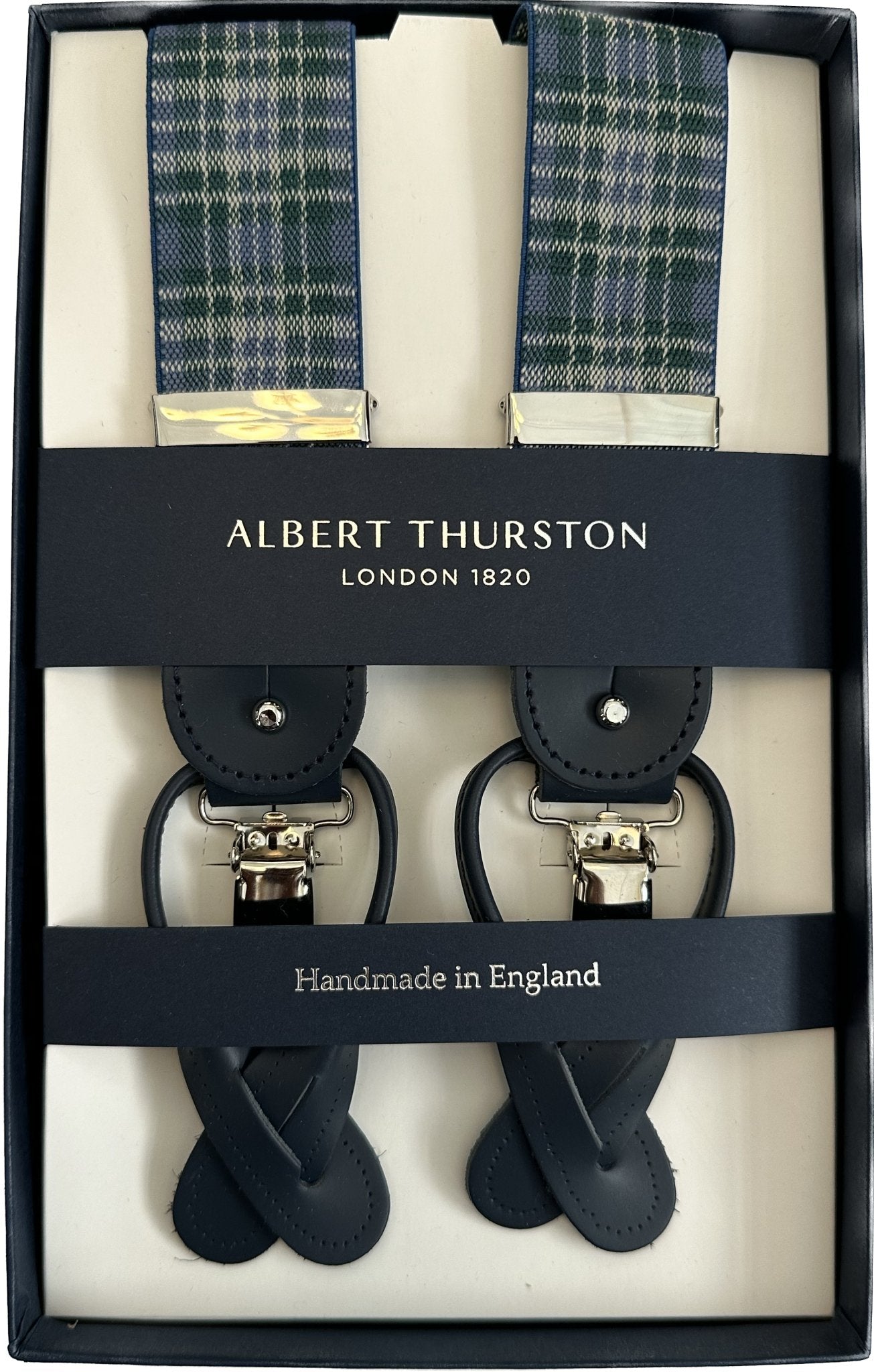 Bretelle elastico tartan verde light blue Albert Thurston - MONSIEUR