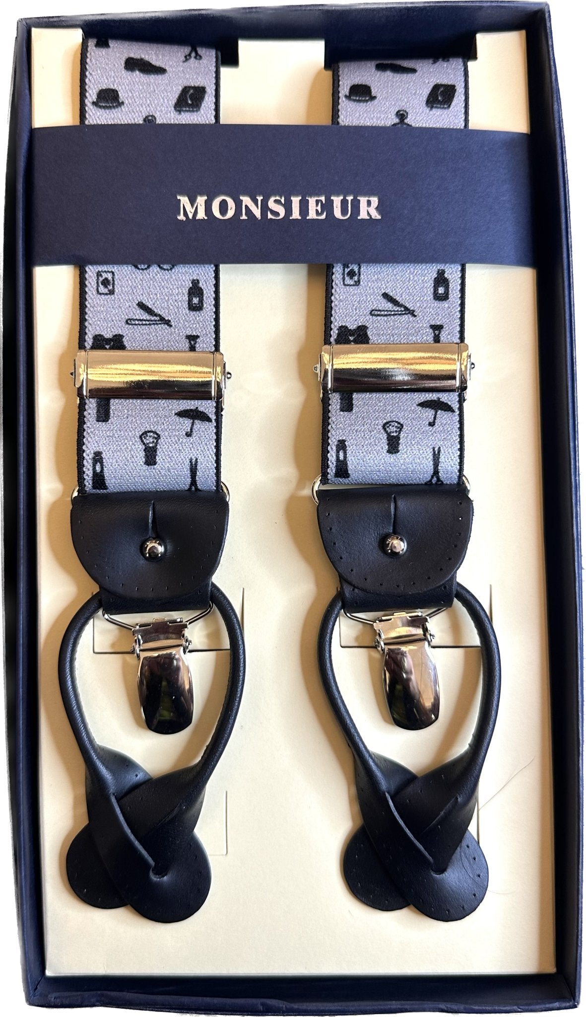 Bretelle fantasia dandy grigia nera Monsieur - MONSIEUR